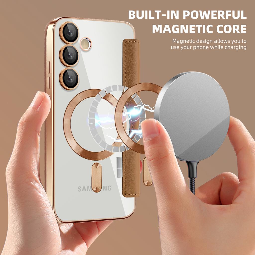 Manyetik Cüzdan Deri Telefon Kılıfı Samsung S22 S23 S24 S25 plus Ultra A55 A35 A16 A05 Kablosuz Şarjlı Kapaklı Kapak Magsafe Kart Tutucu