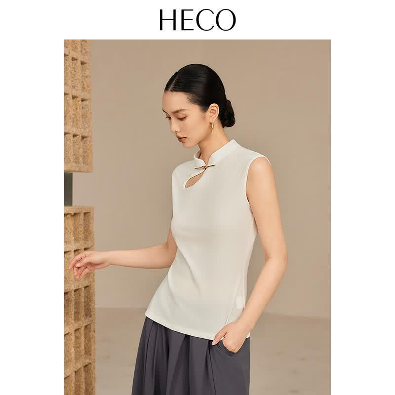 HECO Tiancai Tencel Blend Mandarin Collar Knit Top L белый
