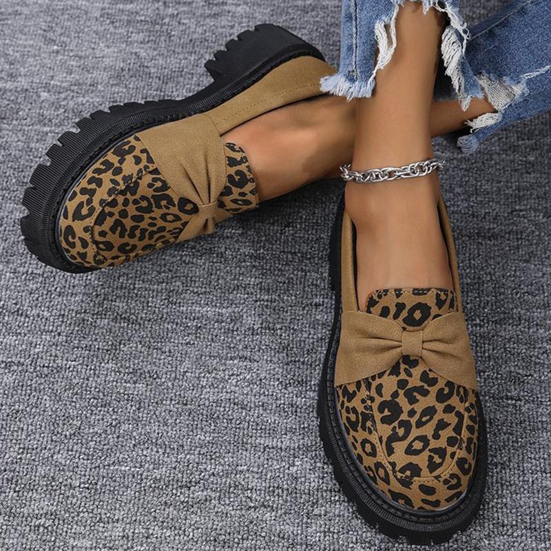 

Модные леопардовые лоферы из искусственной замши для женщин, обувь на платформе больших размеров, женские повседневные слипоны с украшением в виде бантика 43 жёлтый