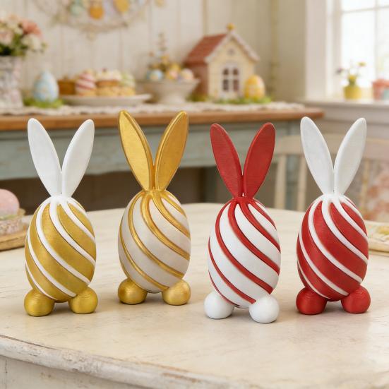3D Printed Spiral Rabbit Figurine Two-Tone Easter Bunny Figurine Stress Relief Egg Sculpture for Home Office Desk Bookshelf Decor