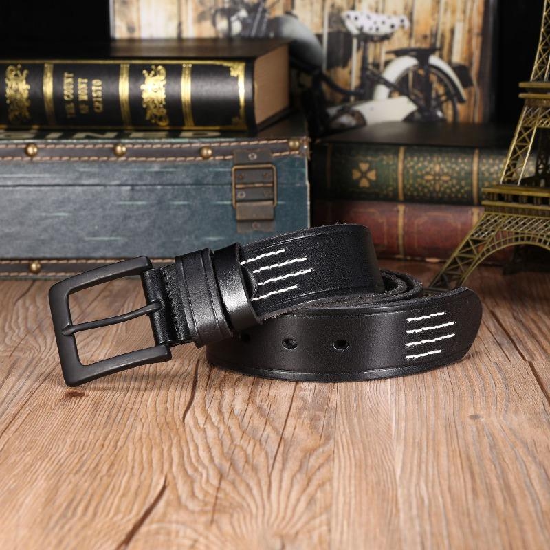Boys Casual Pin Buckle Pure Cowhide Belt Versatile Retro Medium Green Men's Belt
