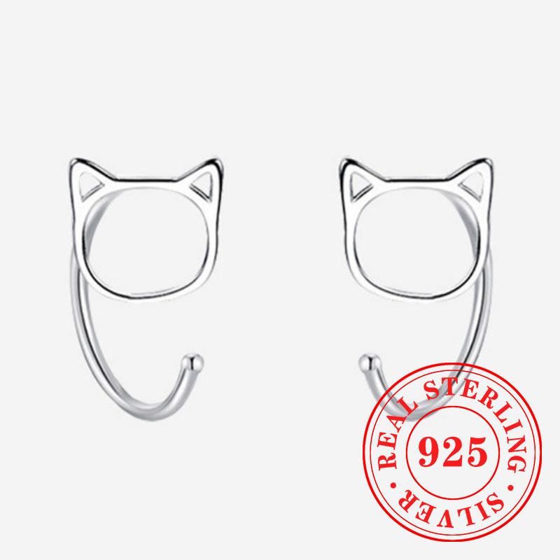 Cute Cat Stud Earrings  Sterling Silver High Quality Gorgeous Accessories for Women Sweet Glossy Party Jewelry Gifts