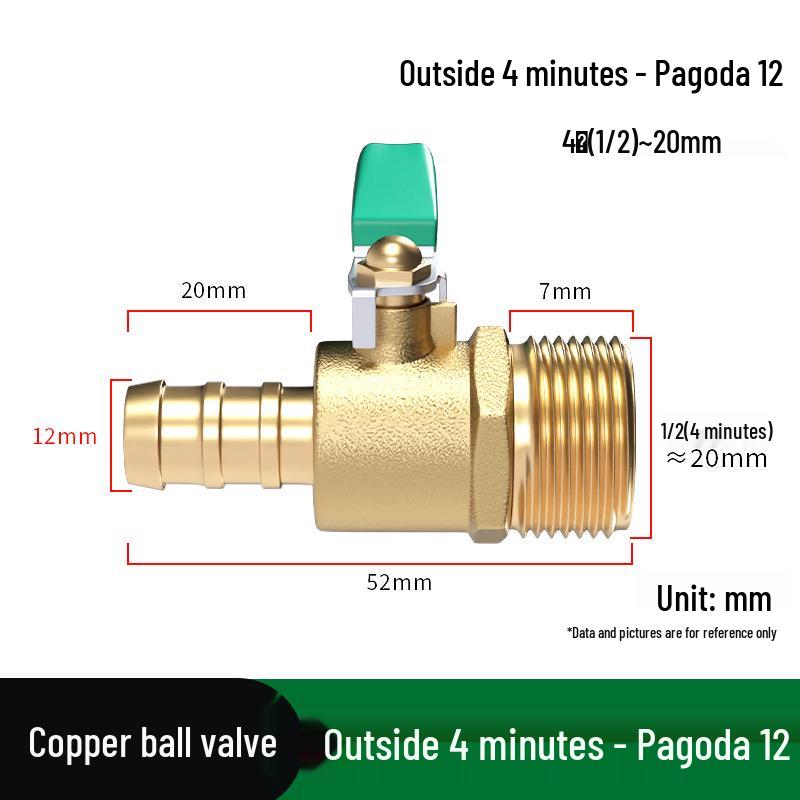 Heavy-Duty 1/2" Brass Ball Valve for Air and Water Pipes, Internal/External Thread