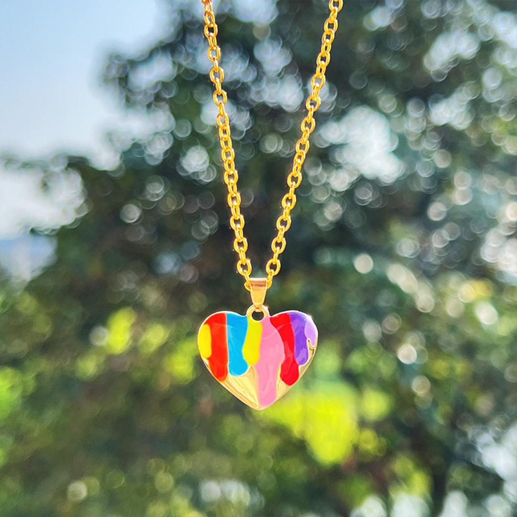 Heart Shape Rainbow Drip Enamel Earrings Necklace Set Necklace And Earrings Lightweight Alloy For Daily Wear Party Gifts