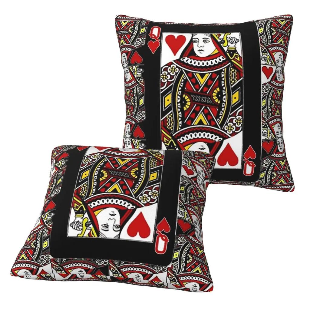 Casino Nights Red Queen Of Hearts 2 Pcs Square Pillowcase Pillow Cover Cushion Zip Decorative Comfort Throw Pillow For Home