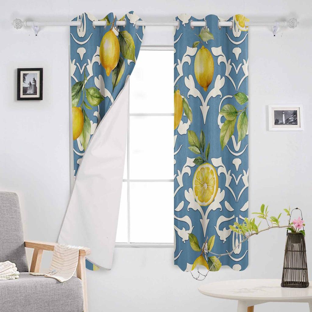 Lemon Leaf Patterns Blackout Curtains For Living Room Bedroom Window Treatment Blinds Drapes