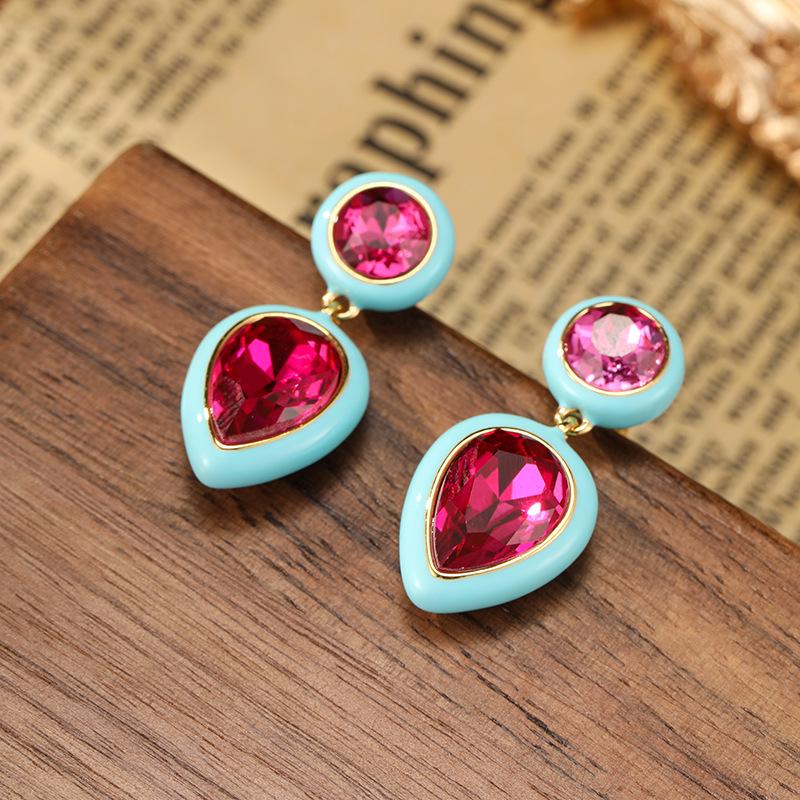 

2024 Европейские и американские новогодние серьги с синей эмалью - Роскошный винтажный стиль для женщин