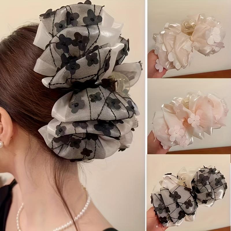 New Multi-Layer Mesh Bow Claw Clip, Large Hair Clamp for Back of Head, Elegant Updo Hairpin