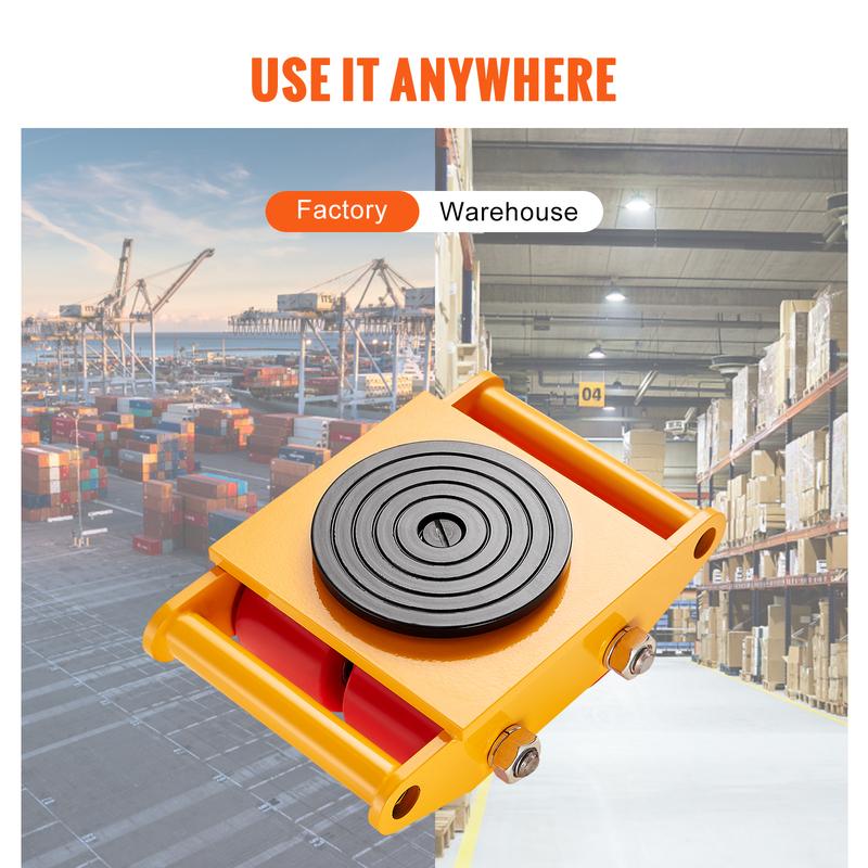 SucceBuy All-Steel Industrial Machinery Mover Pallet Trolley 6T Small Carrying Tank W/ 360Degree Rotation for Transporting Cargo