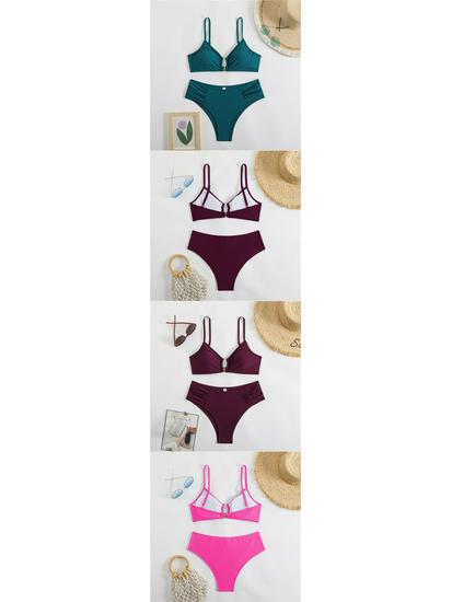 2025 Bikini z krzyżującymi się ramiączkami, wycięciami, w jednolitym kolorze: Seksowny Kostium Kąpielowy Push-Up Bez Pleców