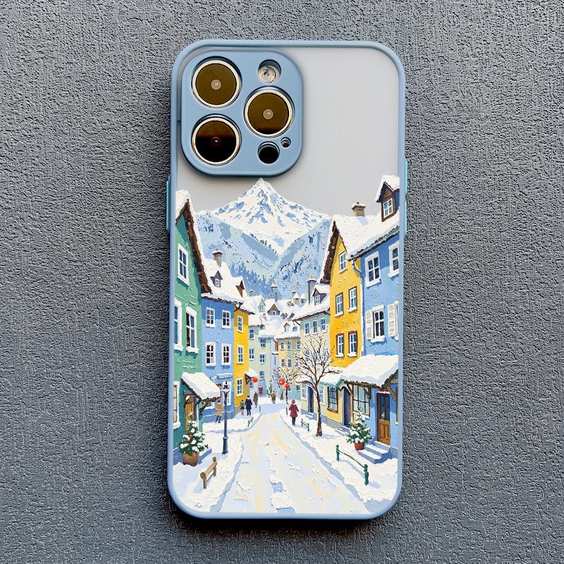 Street View Snow Mountain Town Phone Case For iPhone 16 15 14 Pro Max Plus 13 12 Mini 11 Pro Max 7 8 Plus SE2 XR XS X Back Cover