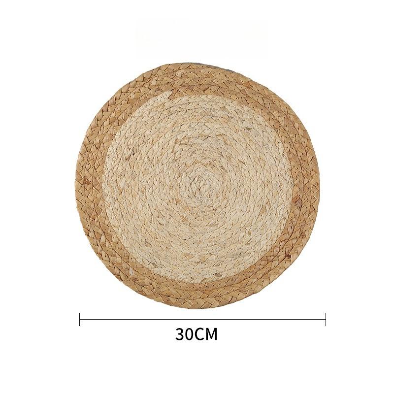 Bohemia Round Woven Placemats for Dining Table Braided Heat Resistant Non-Slip Weave Water Hyacinth Table Mats Table Decoration