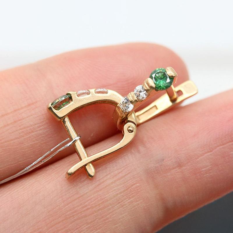 585 Purple Gold Single Row Green Gemstone earrings for women Sweet and small Plated 14K Rose Gold Round Crystal Earings Jewelry