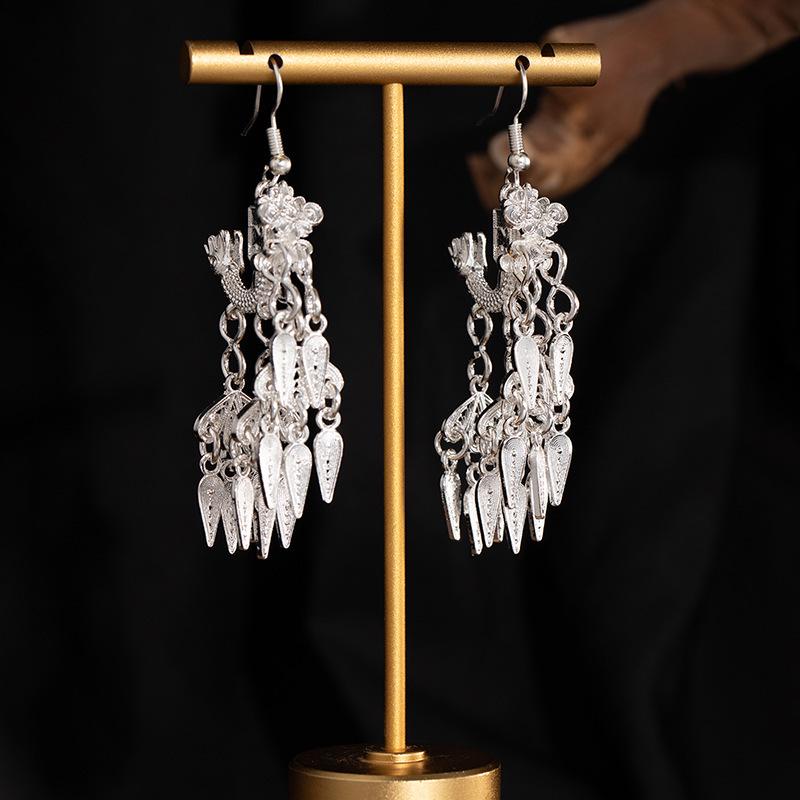 Trendy Miao Ethnic Silver Tassel Earrings – Elegant and Personalized