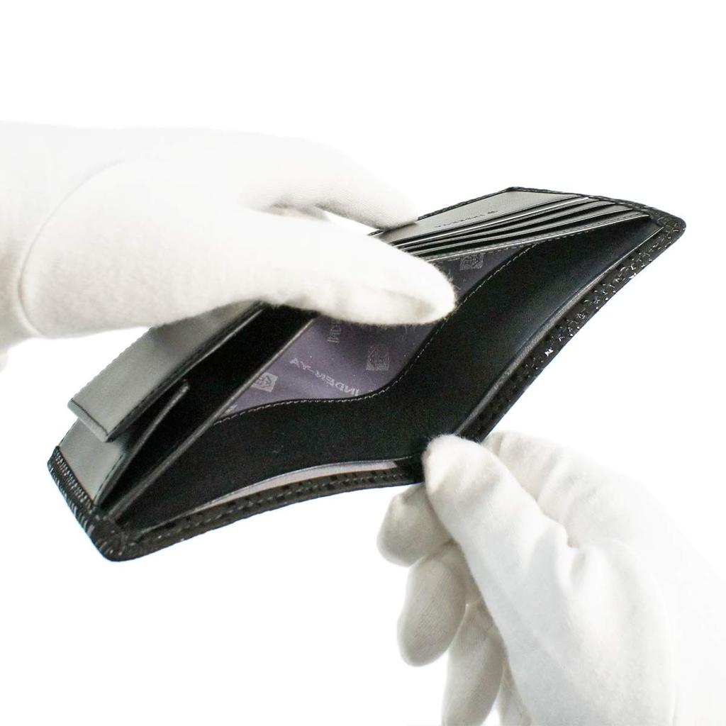 [Inden-ya] Inden Bifold Wallet with Small Bill Compartment and Box-Shaped Coin Purse, Deerskin Leather, Black with Black Lacquer, Checkered Pattern,