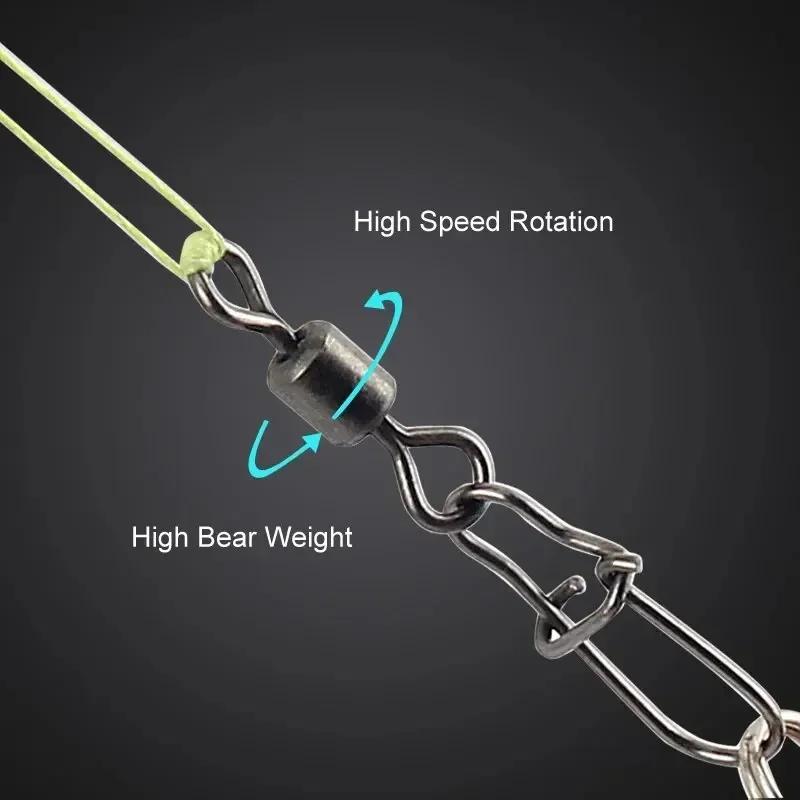 50pcs Fishing Connector Pins Set with Bearing Rolling Swivel Snap Fishhook Lure Accessories #4 #6 #8 #10 #12 for Angling