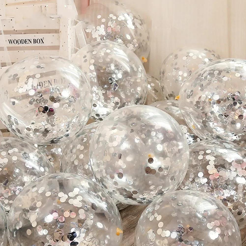 12-calowy lateksowy przezroczysty balon z konfetti w kształcie gwiazdek, metaliczne balony foliowe z konfetti, deszcz konfetti, dekoracja na przyjęcie urodzinowe, ślub