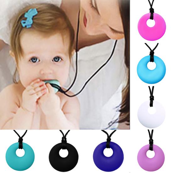 Mom Round Pendant Necklace Baby Teething Nursing Bite Chew Soft Silicone Teether Toy