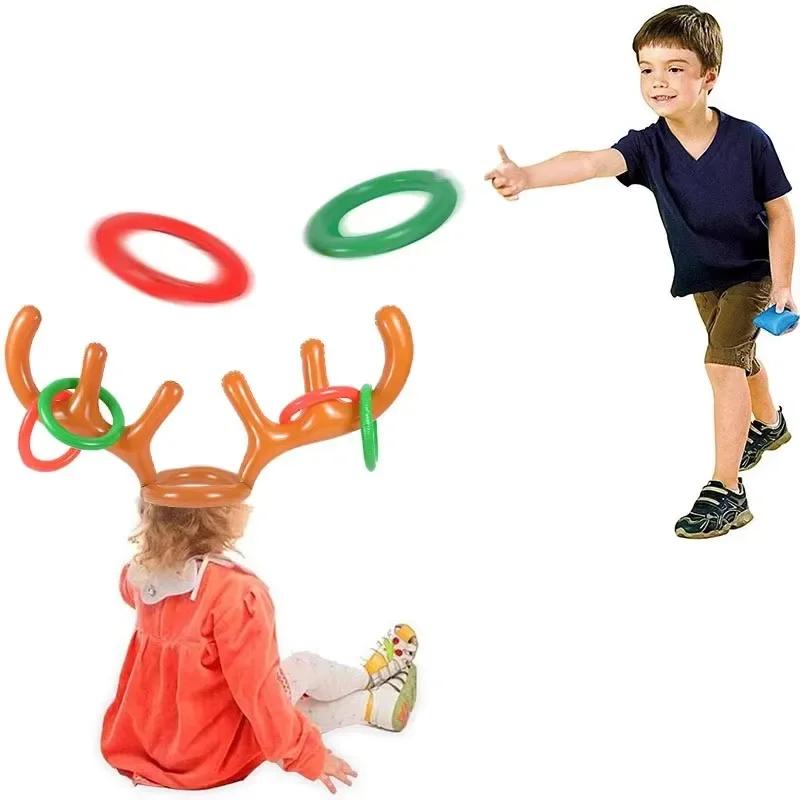 Christmas Inflatable Reindeer Antler Hat Ring Toss Funny Family Game Kids Gift Toy Xmas Party Supplies  Christmas Home Decor