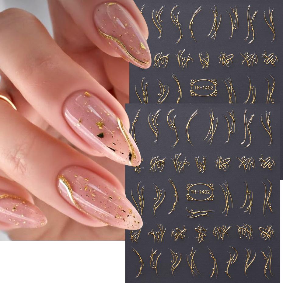 Xiaomi 2pcs Golden French Line Nail Art Sticker Irregular Stripes Line Nail Art Decals Self-Adhesive Slider Charms Manicure Accessories