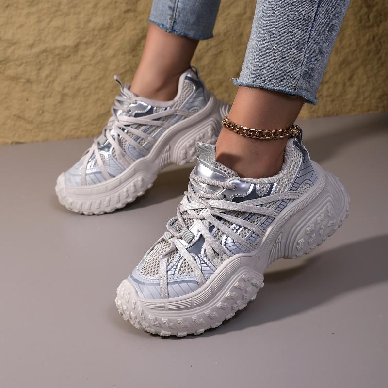 

New Women s Vintage Shoes, Fashionable & Versatile, Summer Thick - Sole Elevated Lace - up Sports Sneakers, Breathable 40