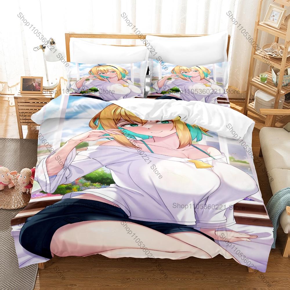 Cool Pikamee Amano Duvet Cover + 2 Pillowcases, VTuber Anime Print Bedding Set Soft Bed Linen for Fans Bedroom Decor