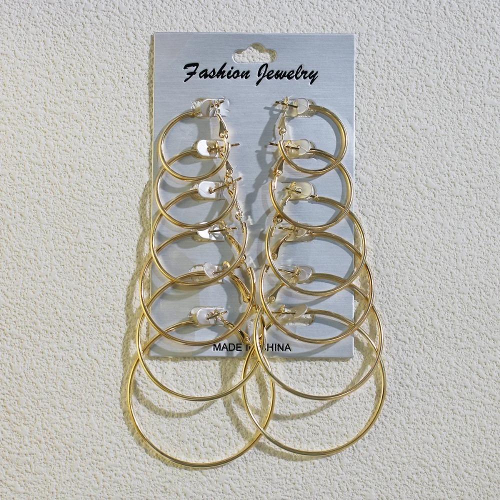 6 Pairs Big Hoop Earrings Set, Gold & Silvery Metal Round Circle Earrings, Hyperbole Minimalist Daily Jewelry for Women