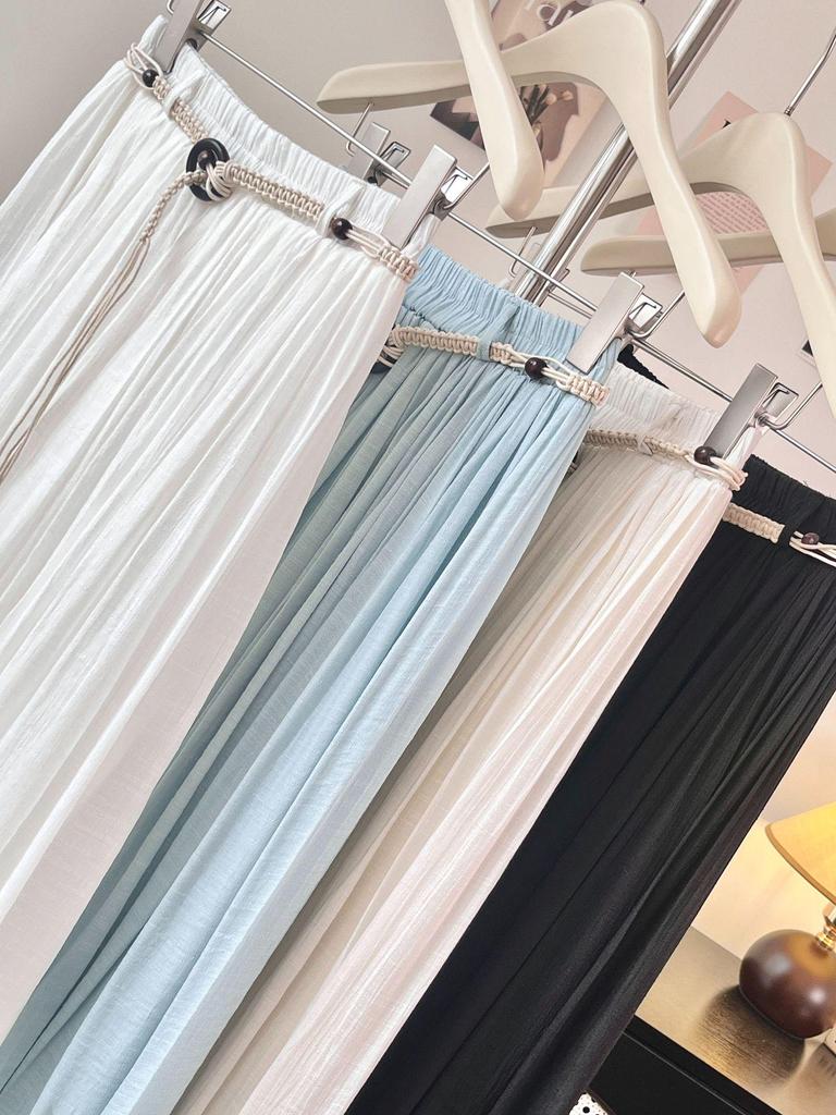 Bohemian High-Waisted A-Line Midi Skirt with Belt - Women's Flowing Slim Summer 2026 Style