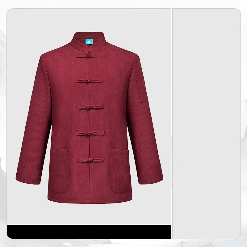 Four Seasons Chinese Style Cloth Buckle Chef Clothes Long-sleeved Slub Cotton Linen Catering Back Kitchen Work Clothes Chinese Style Plus Size