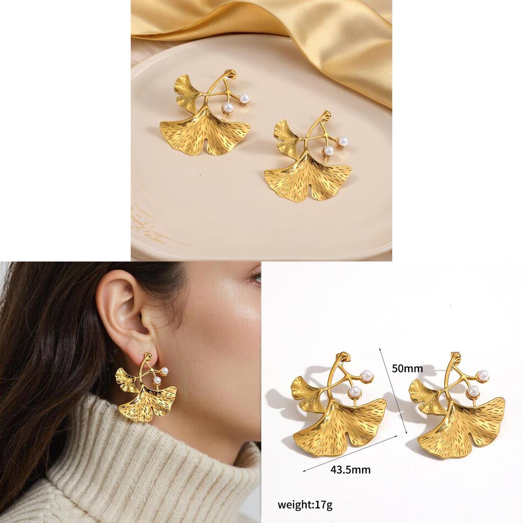 Ginkgo Leaf Earrings For Women Stainless Steel Elegant Jewelry Gift
