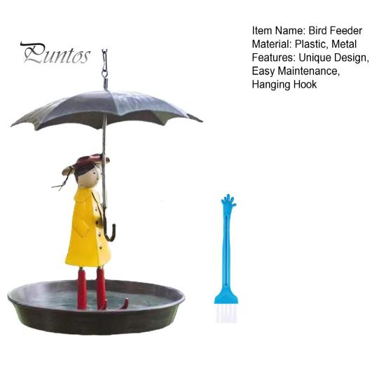 Hanging Bird Feeder Set with Metal Chain Umbrella Girl Design Light Metal Bird Feeders Easy Cleaning Feeder with Brush for Outdoor Garden Decoration