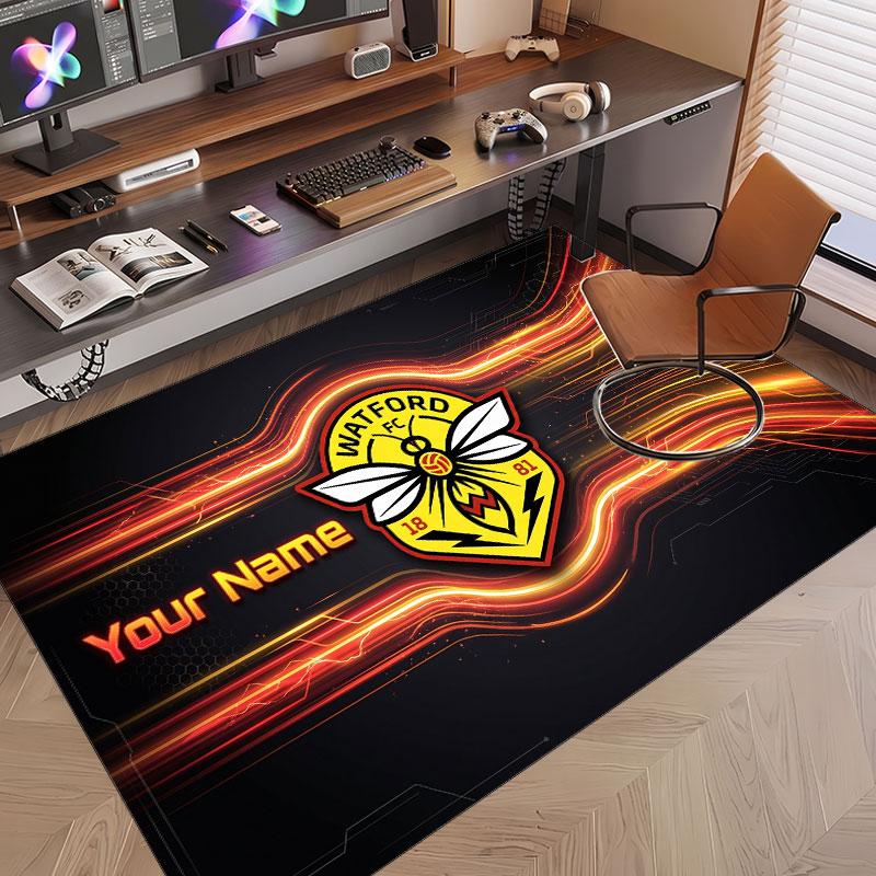 Custom Rug Watford FC Pattern Print Name Text Soft Non‑Slip Floor Carpet for Home Indoor Decoration