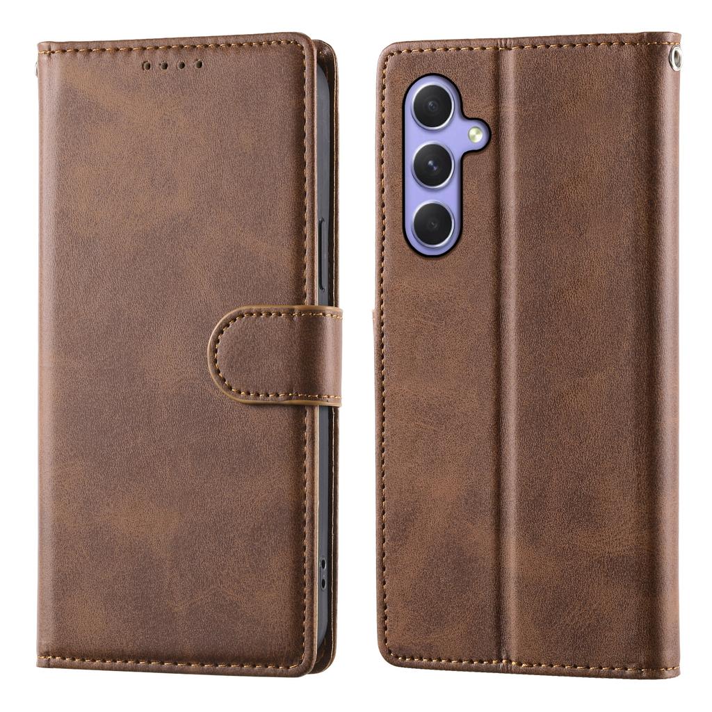 For Samsung Galaxy A55 5G Case Stand Wallet Calf Texture PU Leather Flip Phone Cover with Wrist Strap