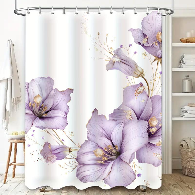 Floral Shower Curtain Bathroom Decor White Waterproof Printing Flower Bath Mat Shower Liner Washroom Decoration Custom Size Avai