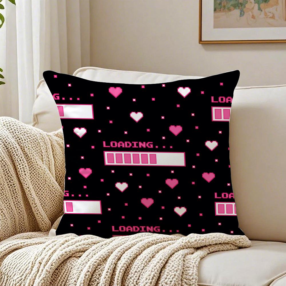 Cute Valentines Day Cushion Cover Linen Pillowcase Soft for Sofa Bed Home Room Decor