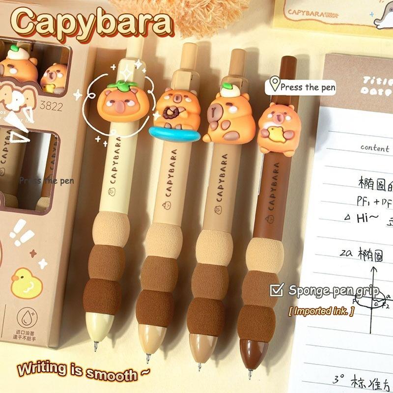 4Pcs Kawaii Capybara Panda Gel Pens Writing Smooth Pens Cartoon Pressing Neutral Pens Aesthetic Stationery Office Supplies Gifts