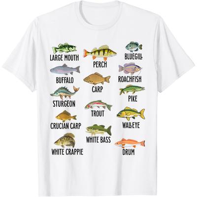 Types Of Fish Species Fishing Fisherman Anglers T-Shirt