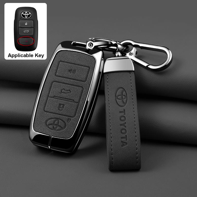 

Zinc Alloy Leather Car Key Case Fob Cover Holder Shell Auto Keychain Accessories For Toyota Yaris Ativ Raize Veloz Avanza Rush