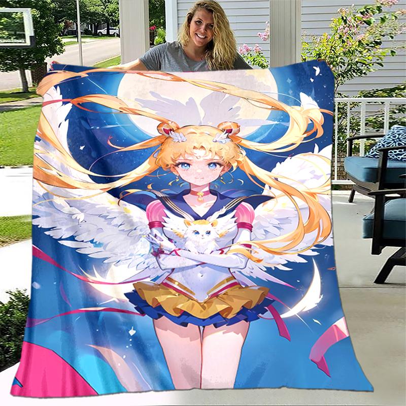 1pc Blanket Sailor Moon1 Print Design, Lightweight Blanket for Sofa, Bed- Soft &Warm, Gift for All Seasons Like Christmas, Halloween
