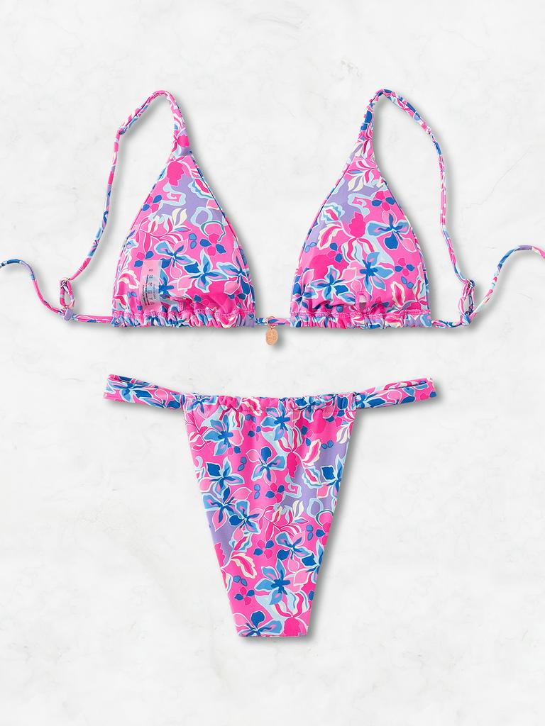 Neues Dreieck-Bikini-Set 2025 - Badeanzug mit Blumenprint, Push-Up & Brasilianischer Slip