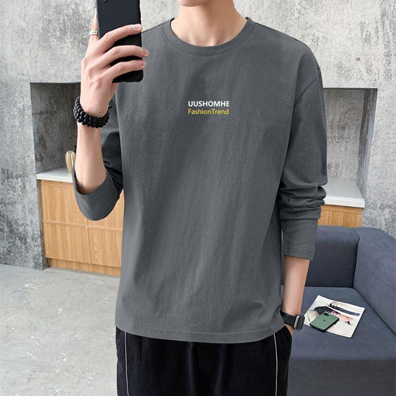 

Мужские футболки с круглым вырезом и длинными рукавами, мужские повседневные весенне-осенние повседневные футболки, нижнее белье, футболка 3XL серый