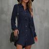 European and American Fashion Dress Red Long-sleeved Lapel Shirt Skirt