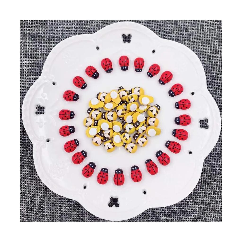 100/200pcs Mini Ladybugs and Bees-Wooden Caterpillars ,Craft Decor,For Scrapbooking,Spring Easter Party Decorations