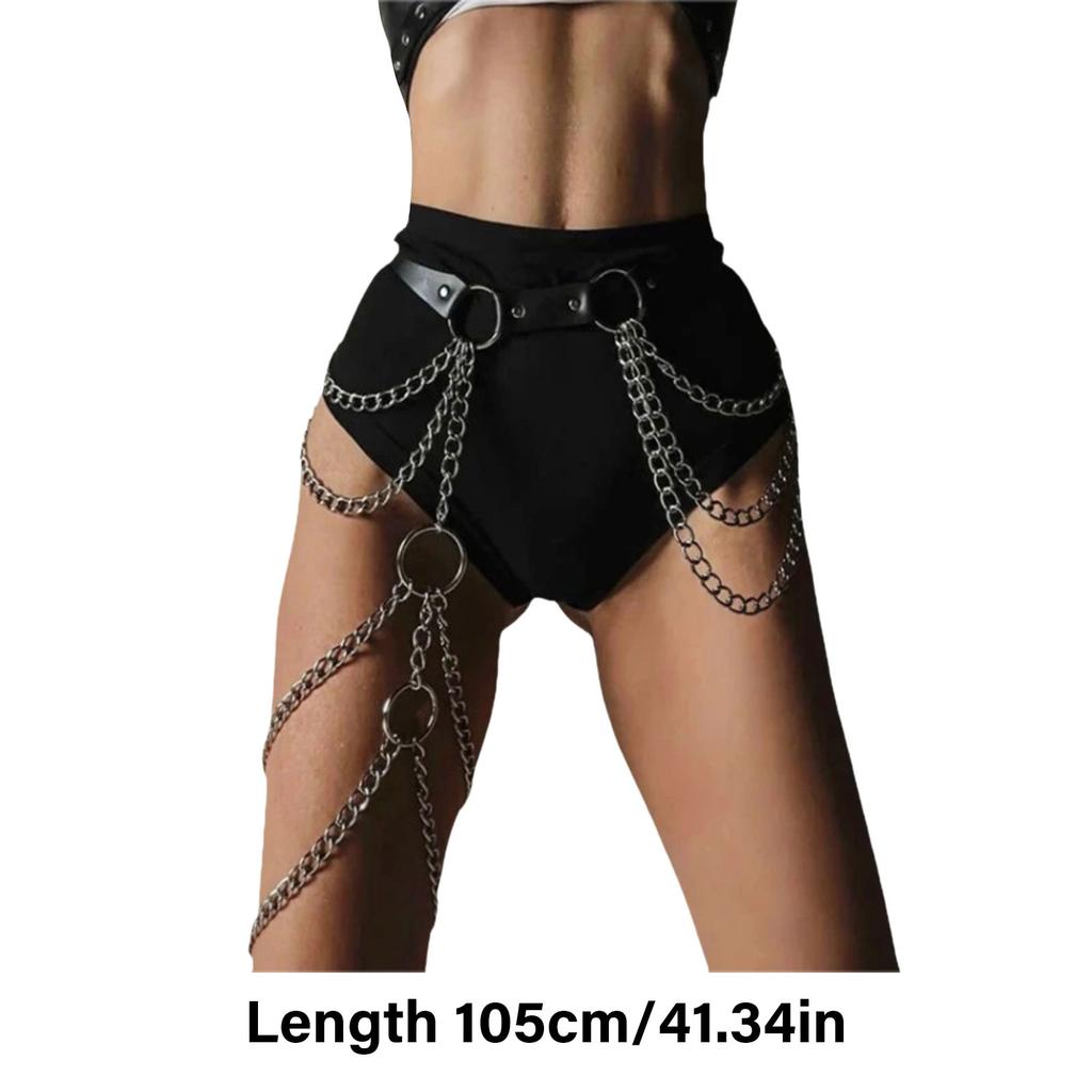 Sexy Leg Chain Thigh Harness Garter Gothic Fashion PU Leather Thigh and Waist Chain Belt for Fashion Enthusiasts