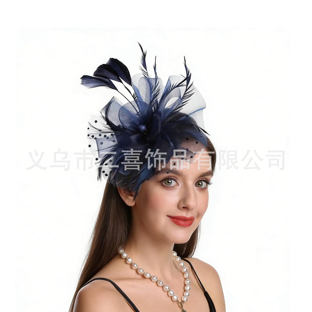 Popular feather headgear European and American bridal hair accessories head flower horse racing festival headgear retro mesh top hat