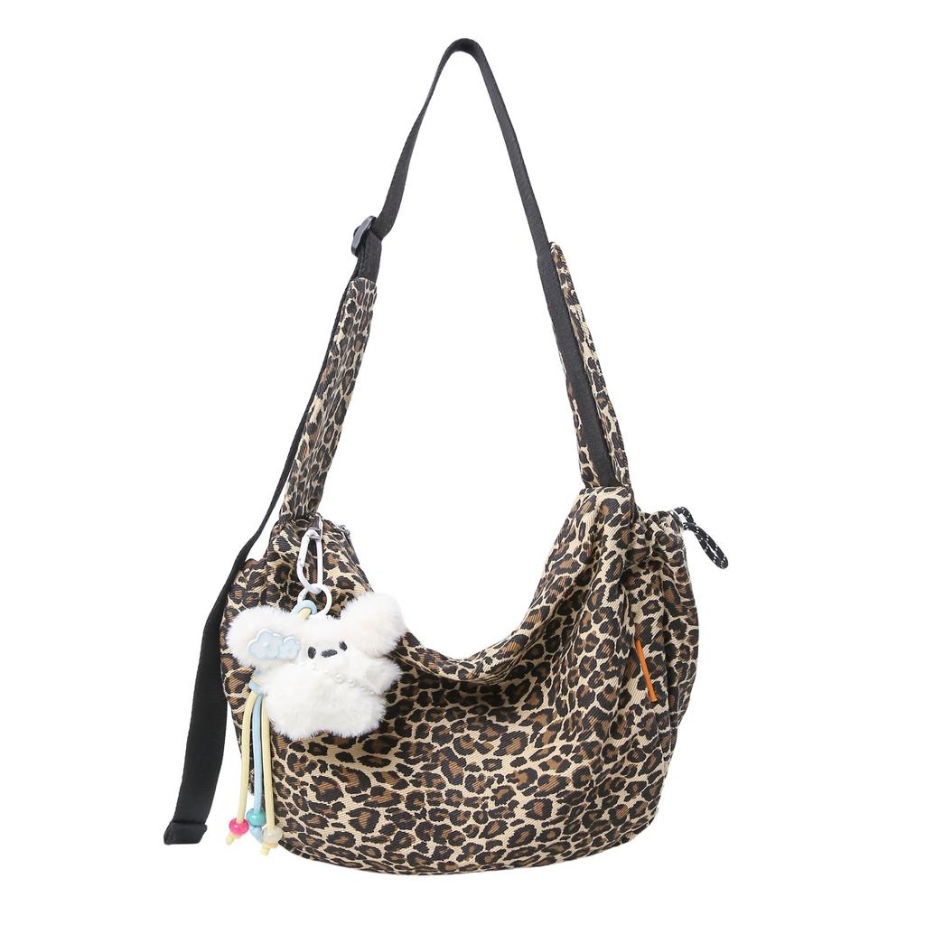 Autumn and winter American retro style leopard print brown underarm bag women's large-capacity shopping commuter messenger bag