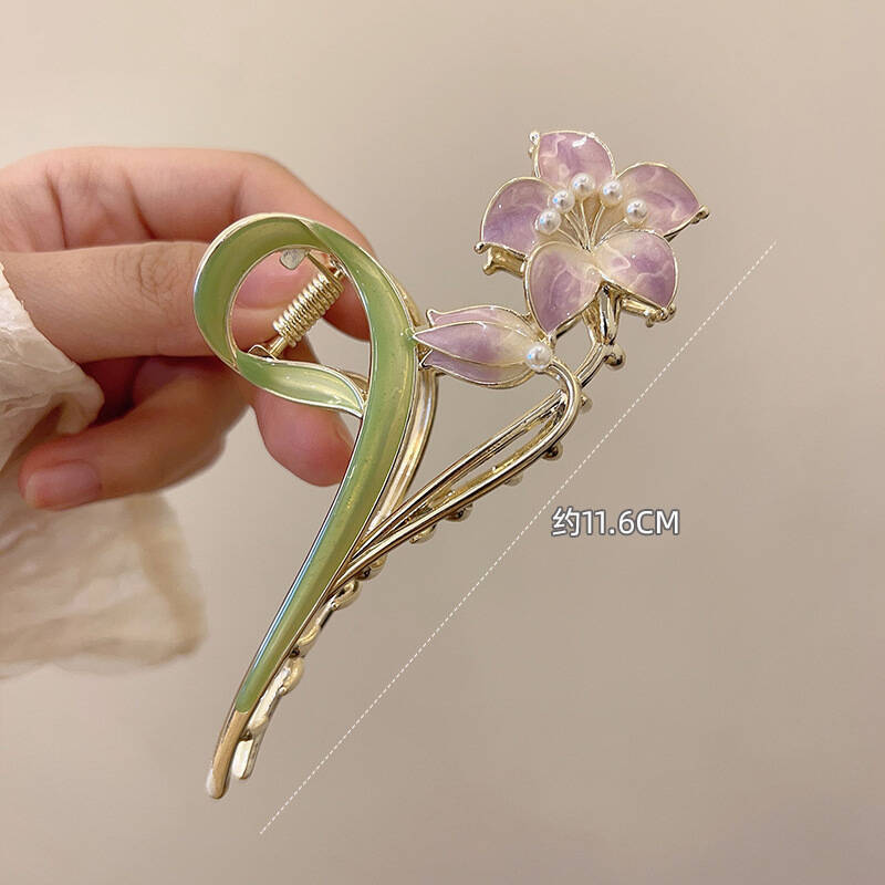 Fashion Flower Forest Gardenia Flower Claw Clips Grasping Women's Spring Summer New Style Metal Hair Clip Large Shark Clip