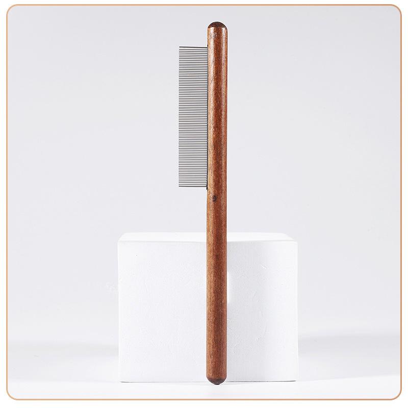 Pet Grooming Fine-Toothed Solid Wood Comb for Cats & Dogs - Remove Loose Hair & Fleas