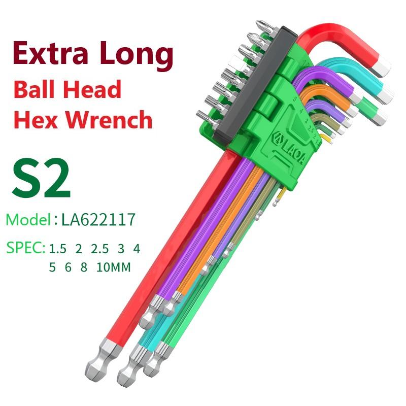 LAOA 17PCS Inner Hex Wrench Set Flat Head Hexagon Combination Screwdriver Bits Lenghthen Ball Head Colorful Hexagonal Spanner