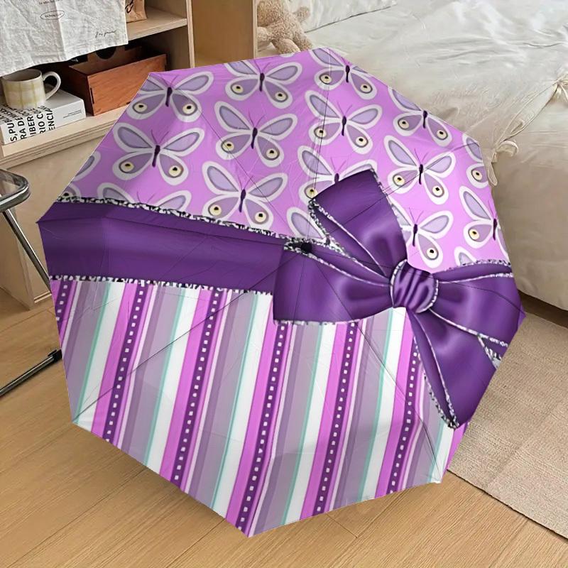 

1pc Butterfly Print Bow Automatic Folding Umbrella, 8 Ribs Iron Frame, Suitable for Outdoor Travel and Daily Use yy251120216